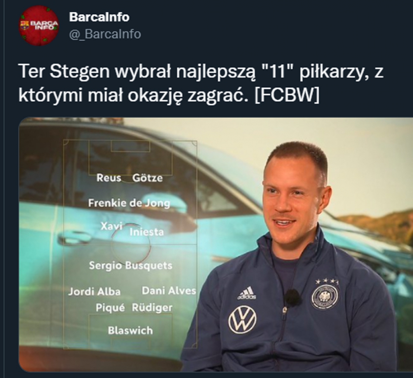 Ter Stegen wybrał NAJLEPSZĄ XI piłkarzy, z którymi grał!